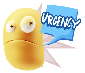3d Illustration Angry Face Emoticon saying Urgency with Colorful