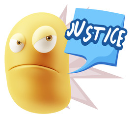 3d Illustration Angry Face Emoticon saying Justice with Colorful