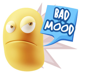 3d Illustration Angry Face Emoticon saying Bad Mood with Colorfu