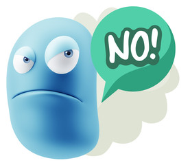 3d Illustration Angry Face Emoticon saying No with Colorful Spee