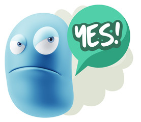 3d Illustration Angry Face Emoticon saying Yes with Colorful Spe