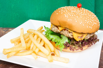 delicious home made burger and fried potatoes