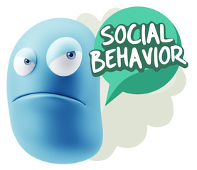 3d Illustration Angry Face Emoticon saying Social Behavior with
