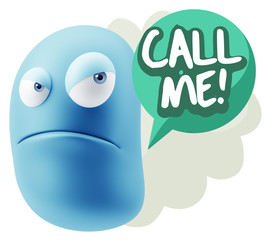 3d Illustration Angry Face Emoticon saying Call me with Colorful