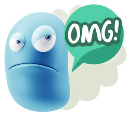 3d Illustration Angry Face Emoticon saying OMG with Colorful Spe