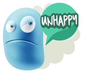 3d Illustration Angry Face Emoticon saying Unhappy with Colorful
