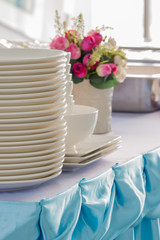 Clean dishes on the table.