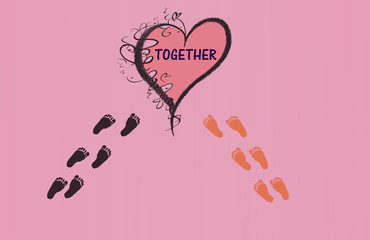 Two races walking towards togetherness