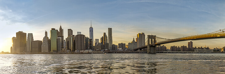 New York, Panorama, skyline,america, Manhattan Downtown urban view with Brooklyn bridge