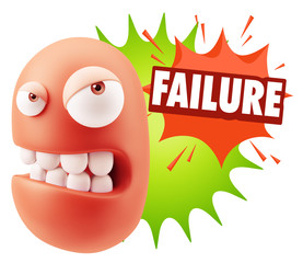 3d Illustration Angry Face Emoticon saying Failure with Colorful