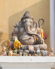 Statue of the hinduist god Ganesha in public temple in Thailand,