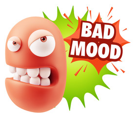 3d Illustration Angry Face Emoticon saying Bad Mood with Colorfu