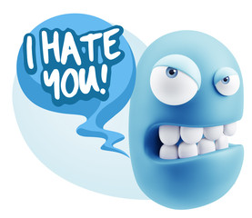 3d Illustration Angry Face Emoticon saying I Hate you with Color
