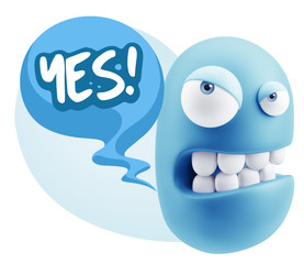 3d Illustration Angry Face Emoticon saying Yes with Colorful Spe