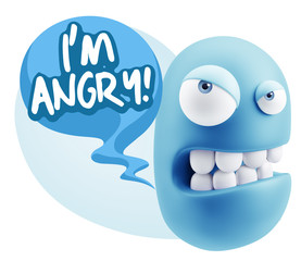 3d Illustration Angry Face Emoticon saying I'm Angry with Colorf