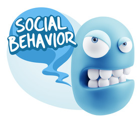 3d Illustration Angry Face Emoticon saying Social Behavior with