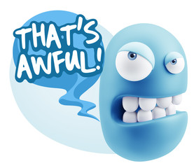 3d Illustration Angry Face Emoticon saying That's Awful with Col