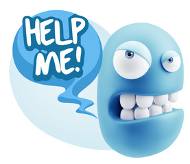 Obraz premium 3d Illustration Angry Face Emoticon saying Help me with Colorful