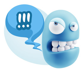 3d Illustration Angry Face Emoticon saying !!! with Colorful Spe