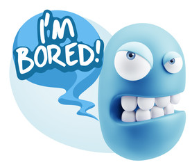 3d Illustration Angry Face Emoticon saying I'm Bored with Colorf