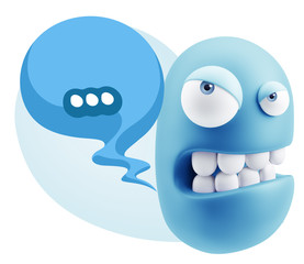 3d Illustration Angry Face Emoticon saying … with Colorful Spe