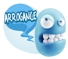 3d Illustration Angry Face Emoticon saying Arrogance with Colorf