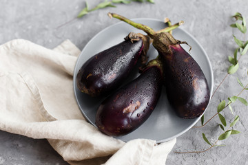 Purple eggplant on the plate