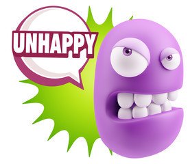 3d Illustration Angry Face Emoticon saying Unhappy with Colorful