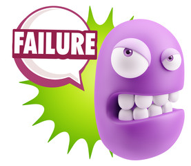 3d Illustration Angry Face Emoticon saying Failure with Colorful