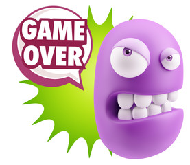 3d Illustration Angry Face Emoticon saying Game Over with Colorf