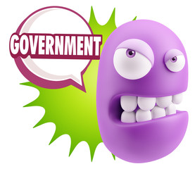 3d Illustration Angry Face Emoticon saying Government with Color