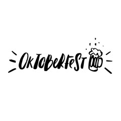 Ink inscription "Oktoberfest" with abstract beer. Vector illustration.