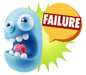 3d Illustration Angry Face Emoticon saying Failure with Colorful