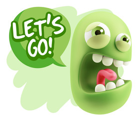 3d Illustration Angry Face Emoticon saying Let's Go with Colorfu