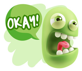 3d Illustration Angry Face Emoticon saying Okay with Colorful Sp