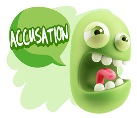 3d Illustration Angry Face Emoticon saying Accusation with Color