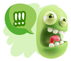 3d Illustration Angry Face Emoticon saying !!! with Colorful Spe
