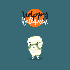 Holiday Happy Halloween. Funny doodle characters. Cute cartoon halloween character costumes, zombie, mummy. Surprised fright, smile and fear,