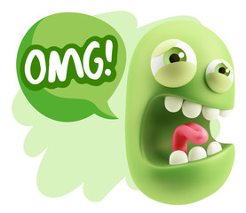 3d Illustration Angry Face Emoticon saying OMG with Colorful Spe