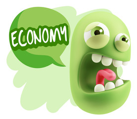 3d Illustration Angry Face Emoticon saying Economy with Colorful