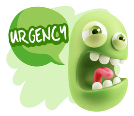 3d Illustration Angry Face Emoticon saying Urgency with Colorful