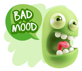 3d Illustration Angry Face Emoticon saying Bad Mood with Colorfu