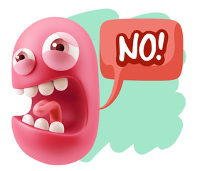 3d Illustration Angry Face Emoticon saying No with Colorful Spee