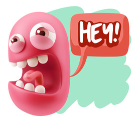 3d Illustration Angry Face Emoticon saying Hey with Colorful Spe