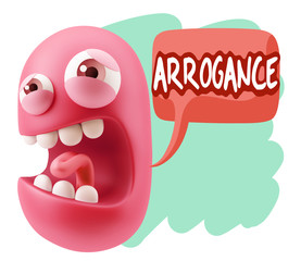 3d Illustration Angry Face Emoticon saying Arrogance with Colorf