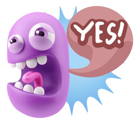 3d Illustration Angry Face Emoticon saying Yes with Colorful Spe