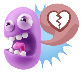 3d Illustration Angry Face Emoticon saying Heart Broken Icon wit