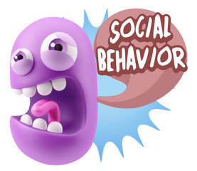 3d Illustration Angry Face Emoticon saying Social Behavior with