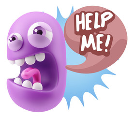 3d Illustration Angry Face Emoticon saying Help me with Colorful