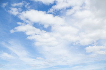 clear white cumulus cloud and cloudscape on blue sky horizon background, - 120611456